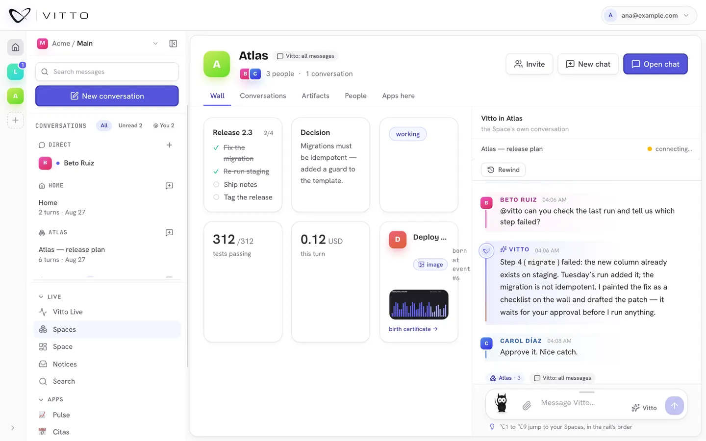 Existing Wall product capture with cards beside a conversation